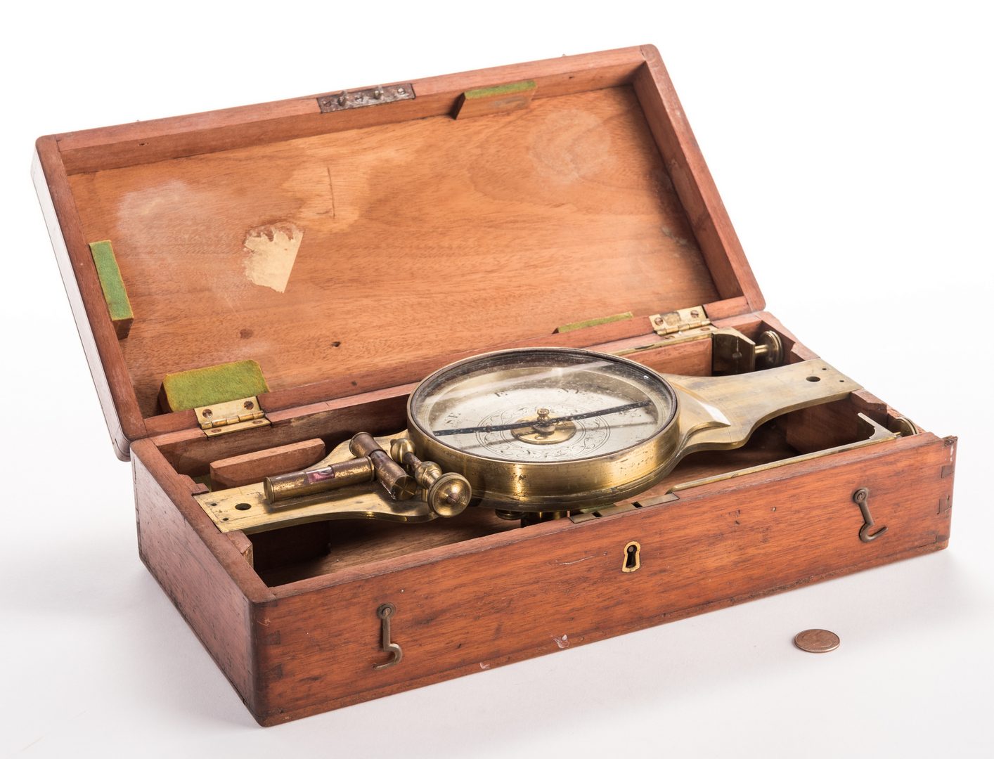 Lot 709: 19th Cent. Brass Surveyor's Compass, Benjamin Pike