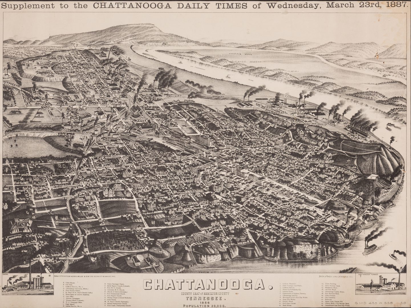 Lot 752: Chattanooga Map, 1887, Wellge