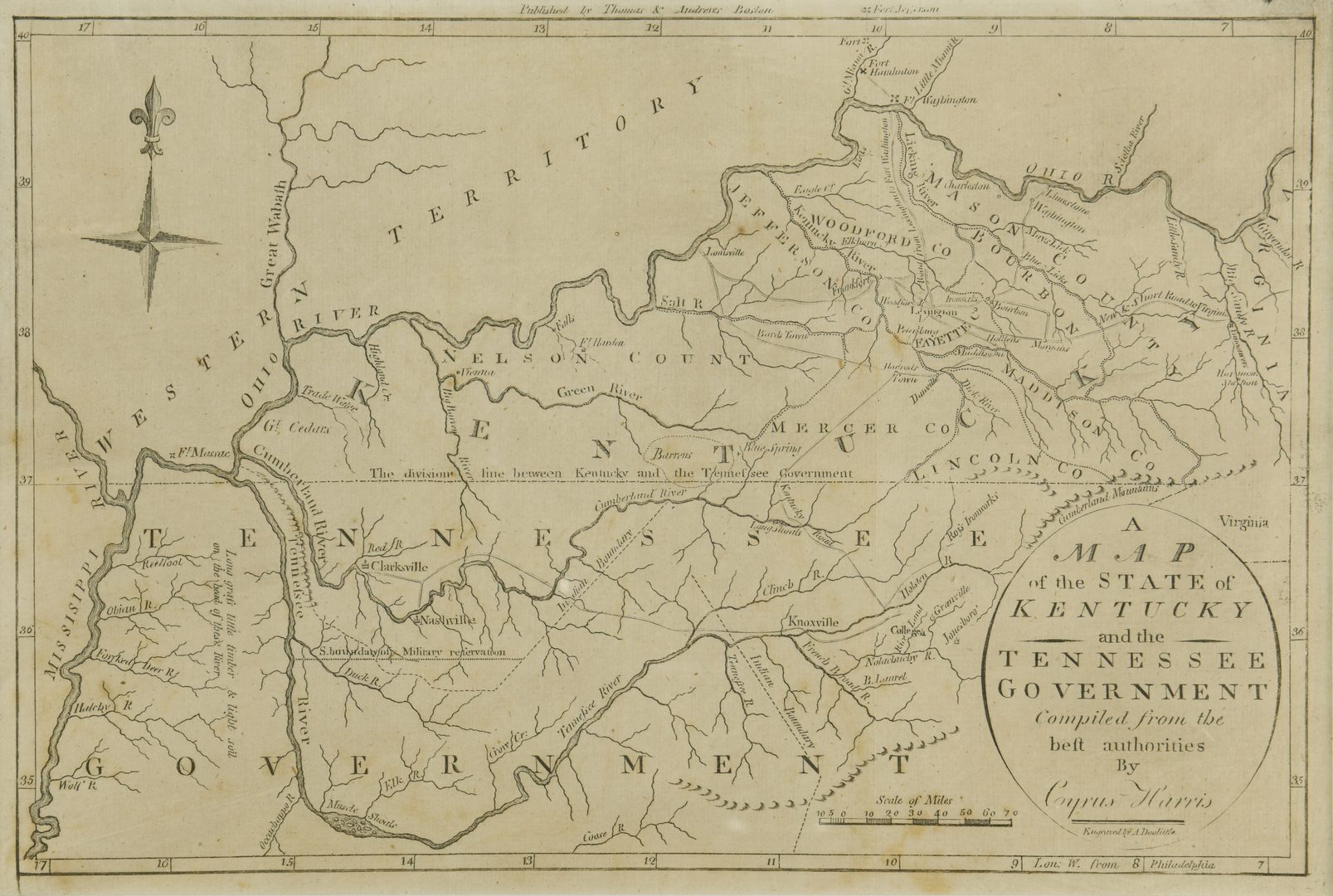 Lot 753: Kentucky and Tennessee Map, 1796 Harris
