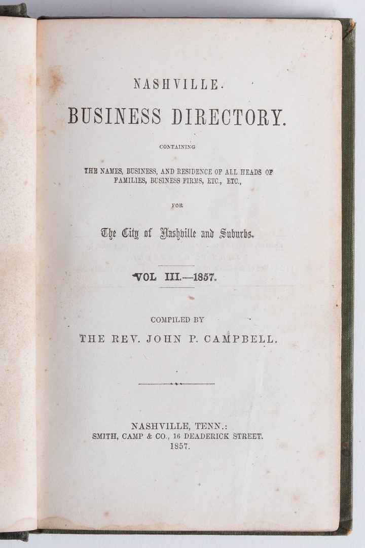 Lot 766: Nashville 1857 Business Directory