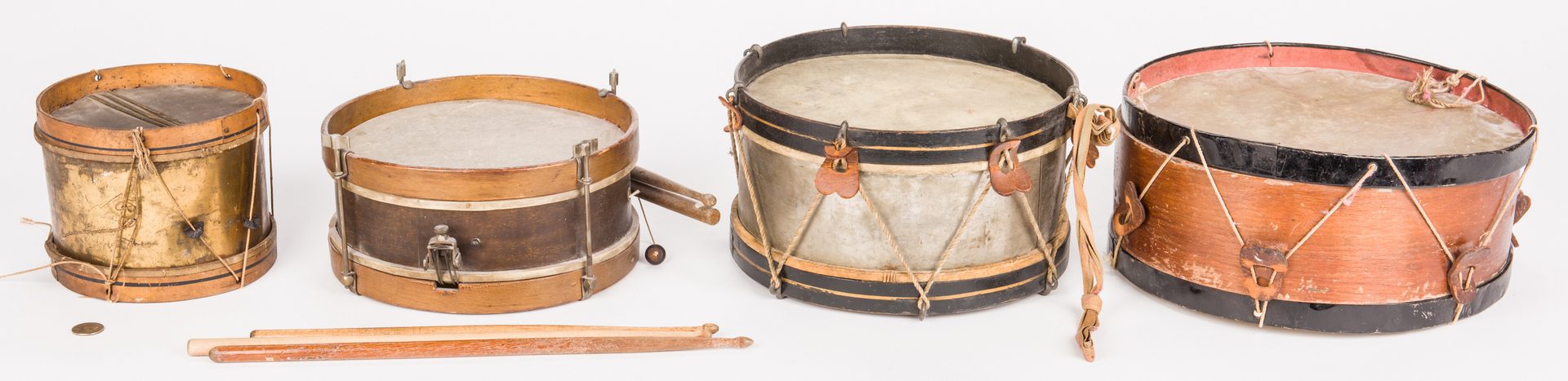 Lot 823: 4 Antique Snare Drums