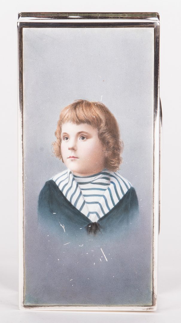 Lot 877: Sterling and Porcelain Child Portrait Box