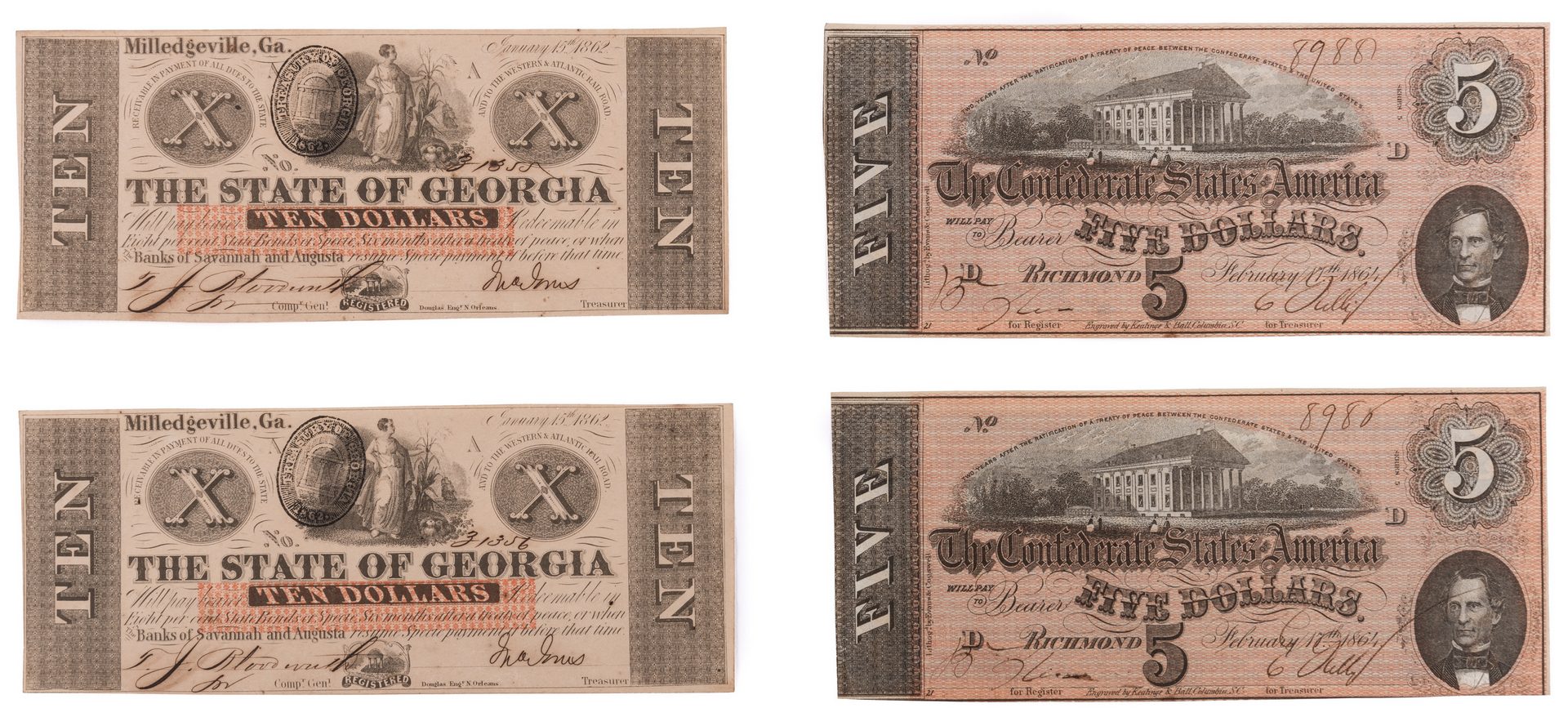 Lot 888: 4 Civil War Notes, inc. State of Georgia