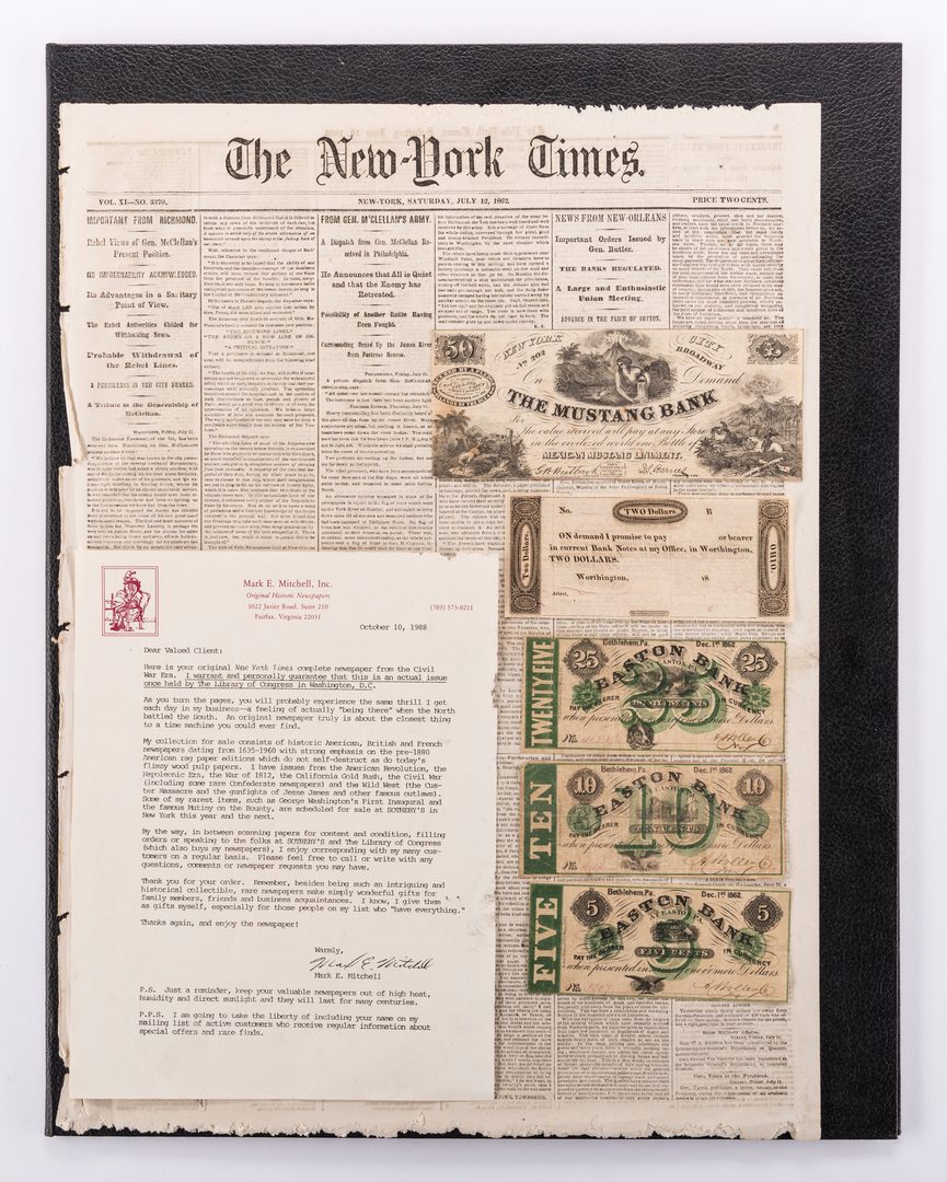 Lot 890: Northern Currency and Newspaper, inc. Pre Civil War, 6 items
