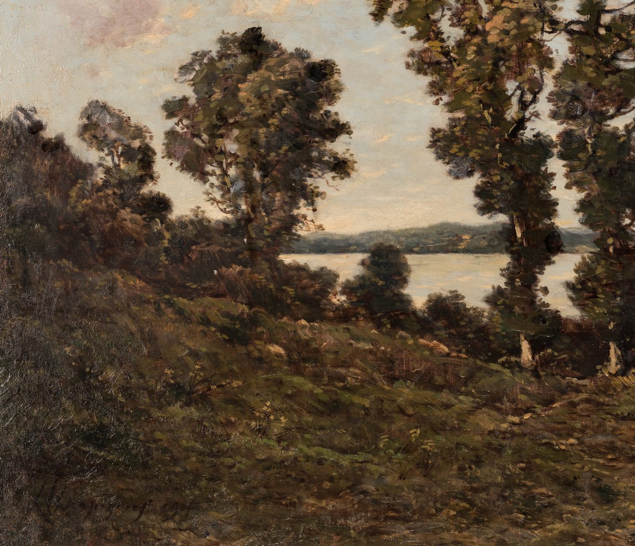 Lot 98: Henri-Joseph Harpignies, O/C, River Landscape