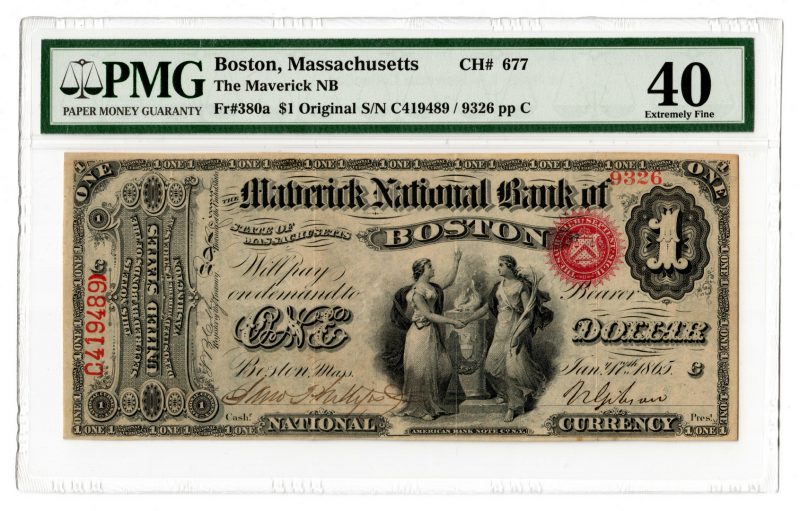 Lot 100: 1865 $1 Maverick National Bank of Boston National