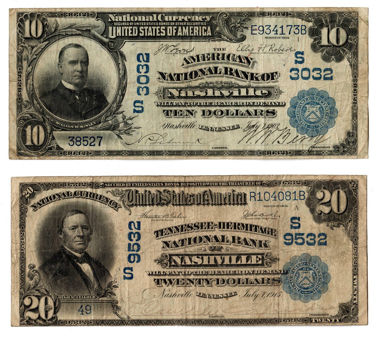Lot 104: TN 1902 Blue Seal National Currency Notes Pair