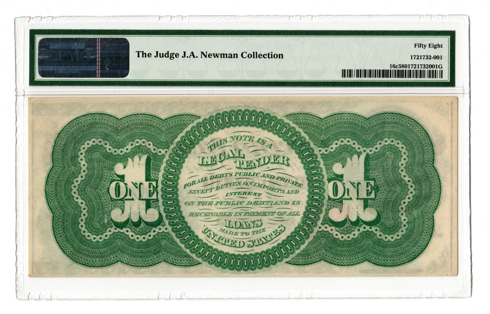 Lot 11: 1862 U.S. $1 "Greenback" Legal Tender Note