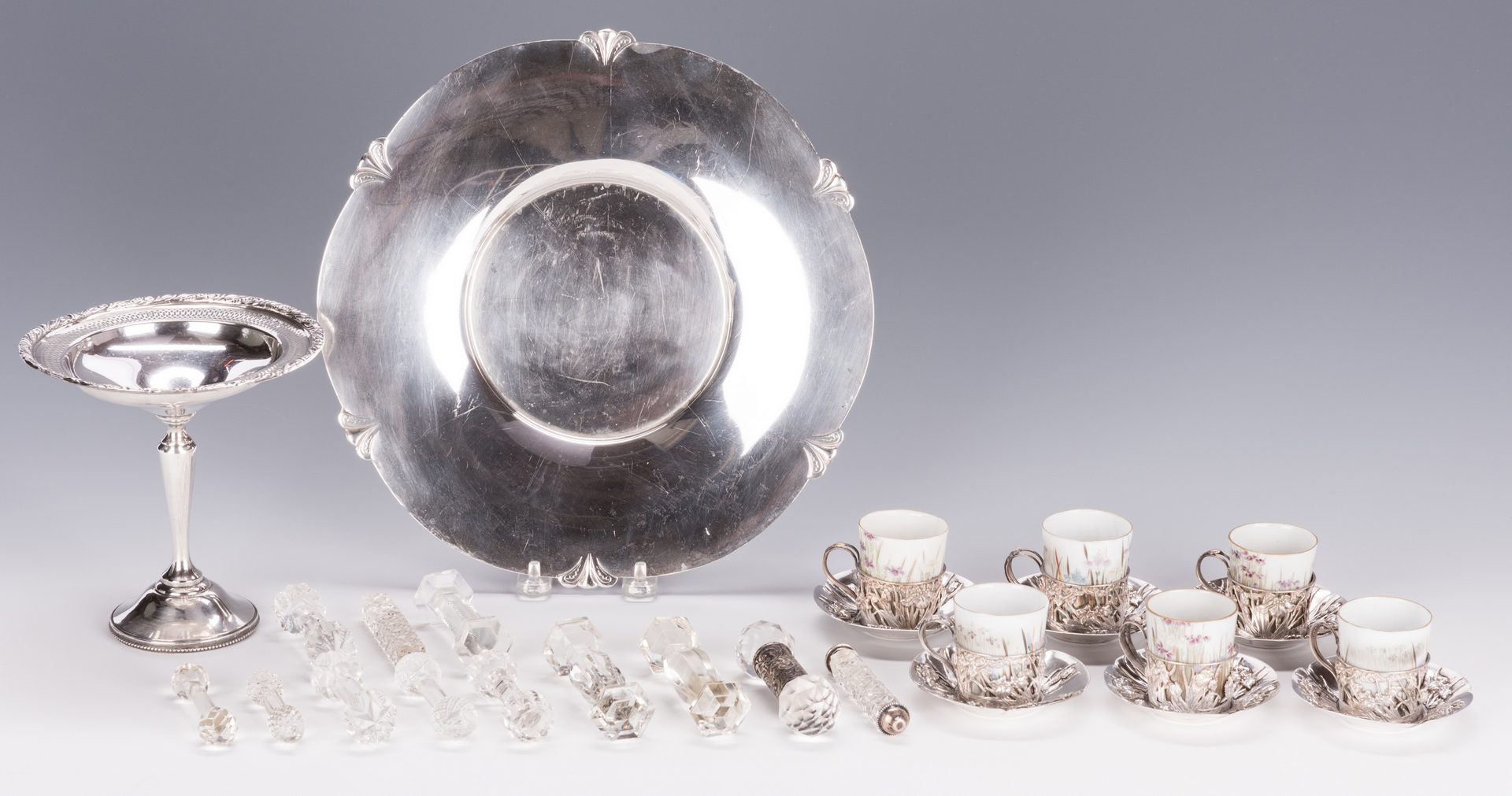 Lot 121: Sterling Silver Table Items & 12 Cut Glass Items