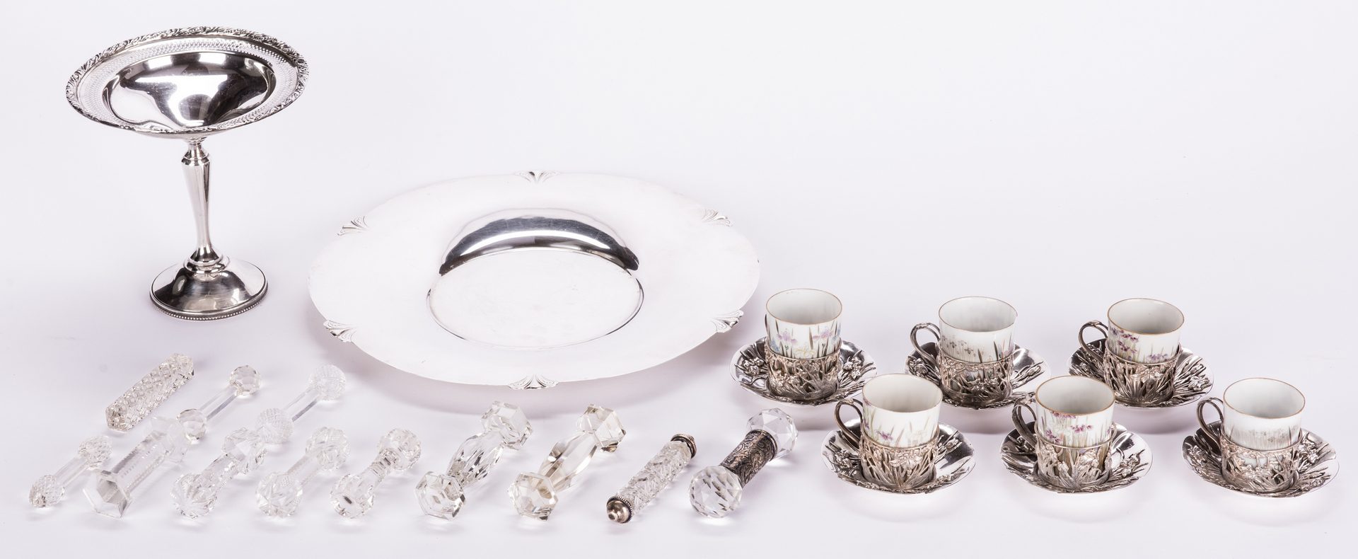 Lot 121: Sterling Silver Table Items & 12 Cut Glass Items
