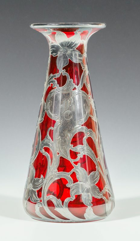 Lot 133: Ruby Glass Vase with Sterling Overlay
