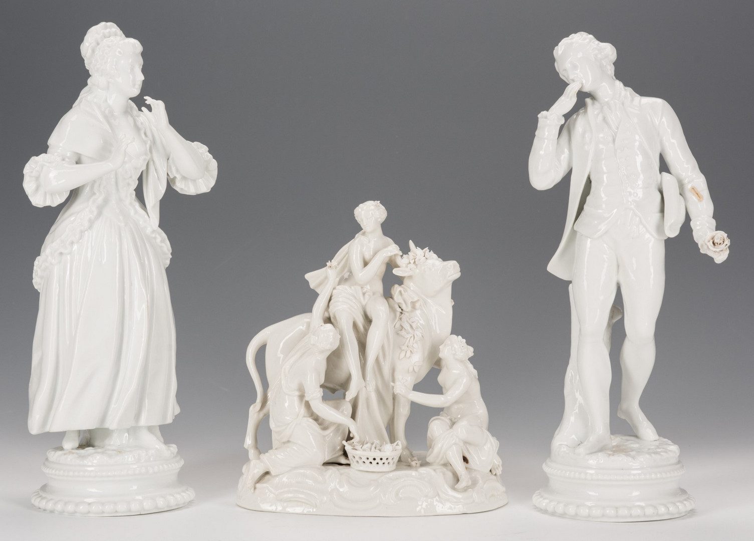 Lot 135: 3 Blanc de Chine Porcelain Figures, inc. Meissen