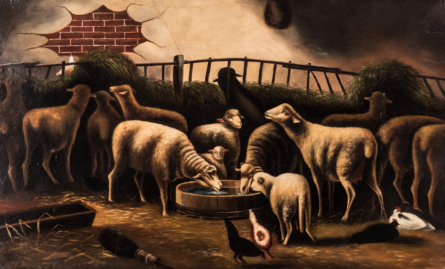Lot 148: American School, O/C, Flock of Sheep
