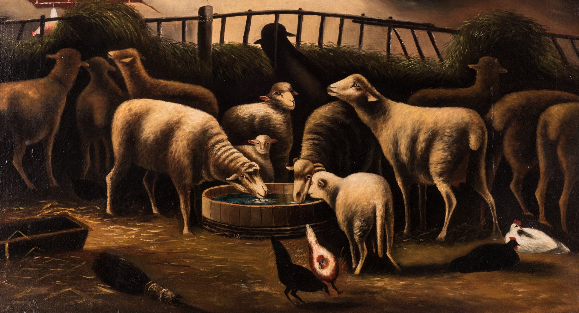 Lot 148: American School, O/C, Flock of Sheep