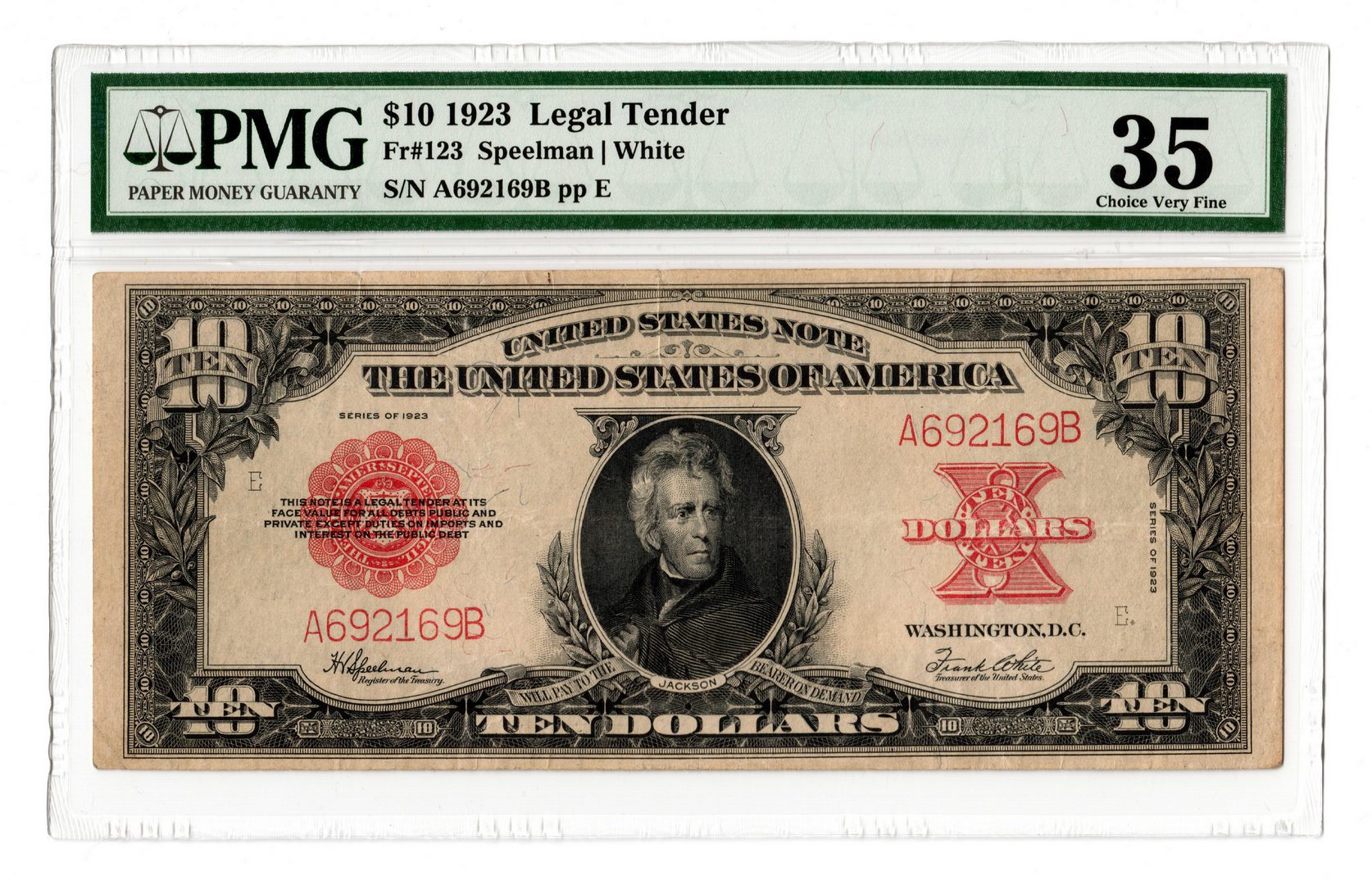 Lot 14: 1923 U.S. $10 "Poker Chip" Legal Tender Note