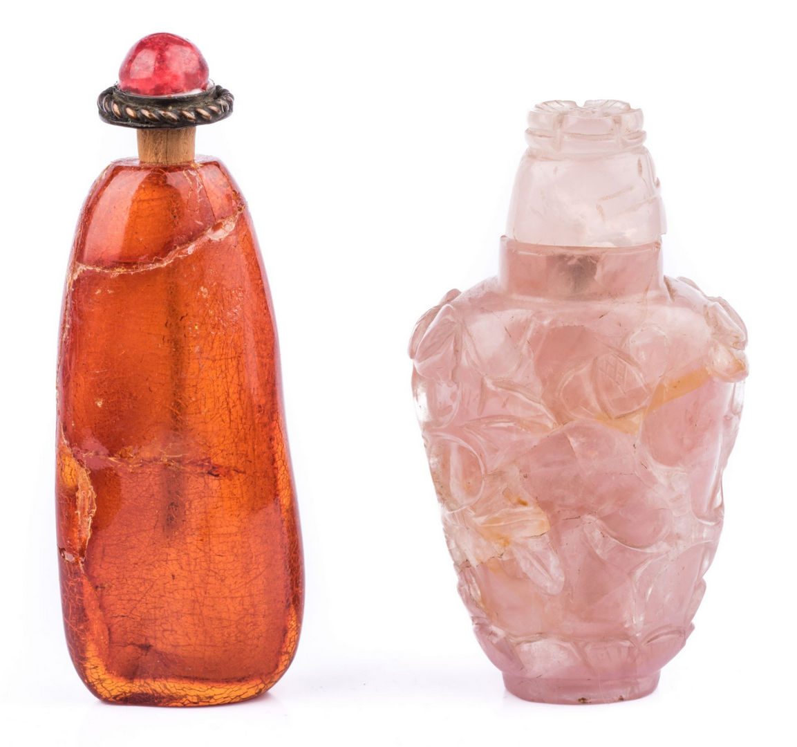 Lot 179: 2 Snuff Bottles including Rose Quartz