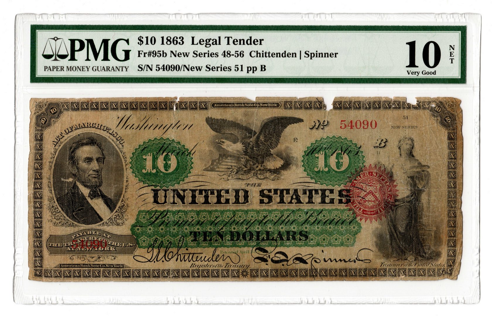Lot 17: 1863 U.S. $10 Legal Tender Note
