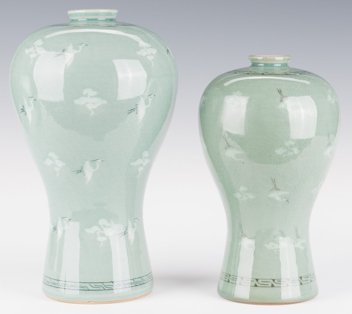 Lot 185: 4 Korean Porcelain Celadon Inlaid Vases