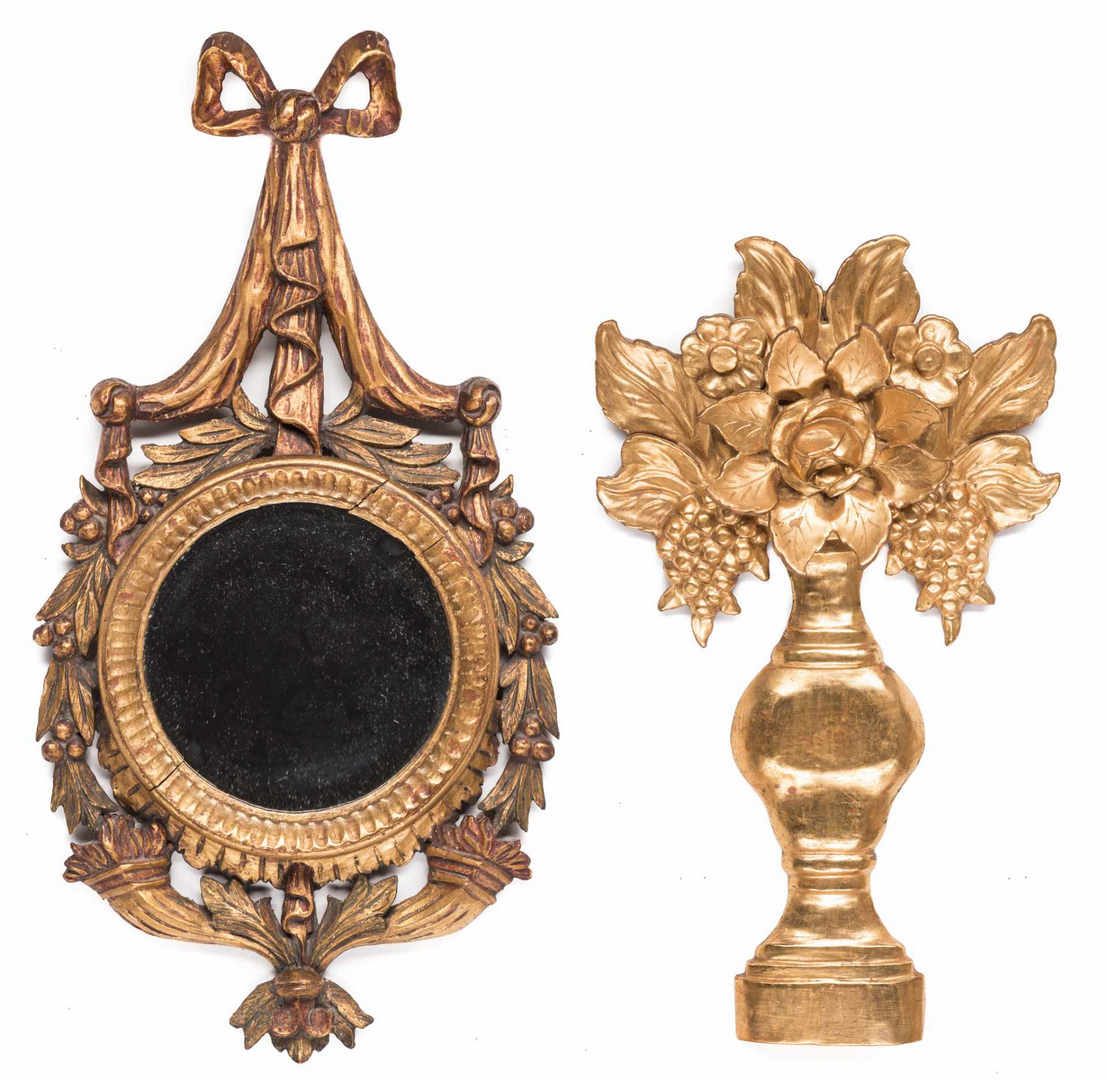 Lot 208: 2 Carved Gilt Wall Hangings, inc. Mirror