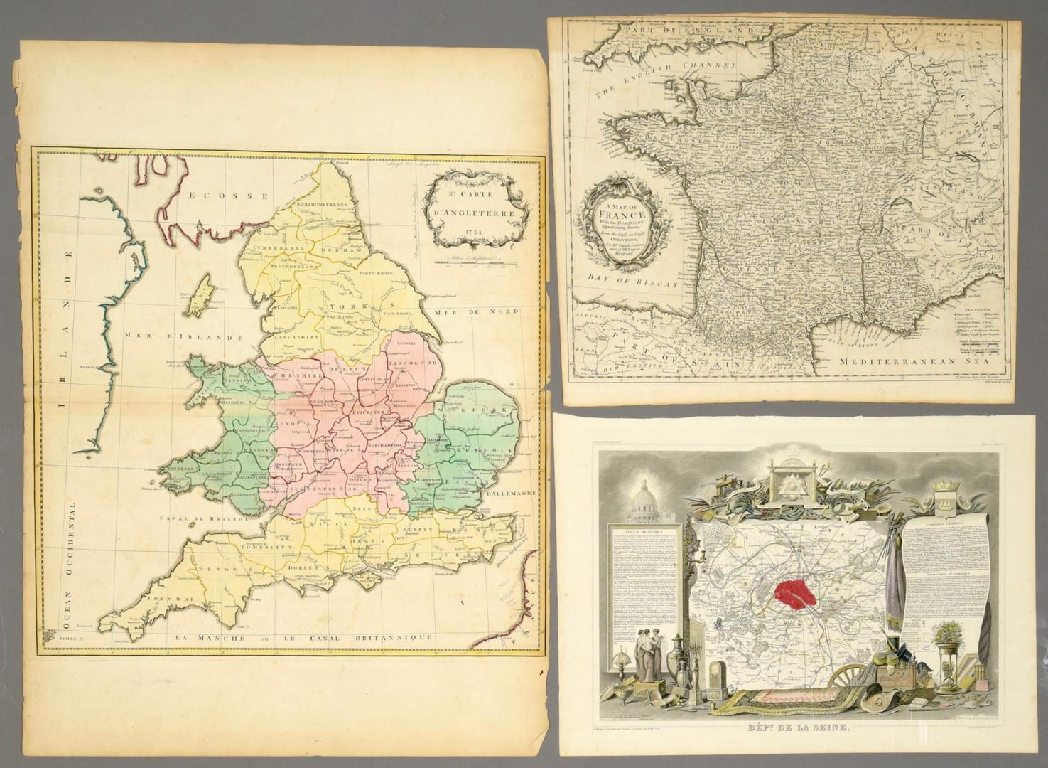 Lot 211: 3 European Maps, inc. France & England