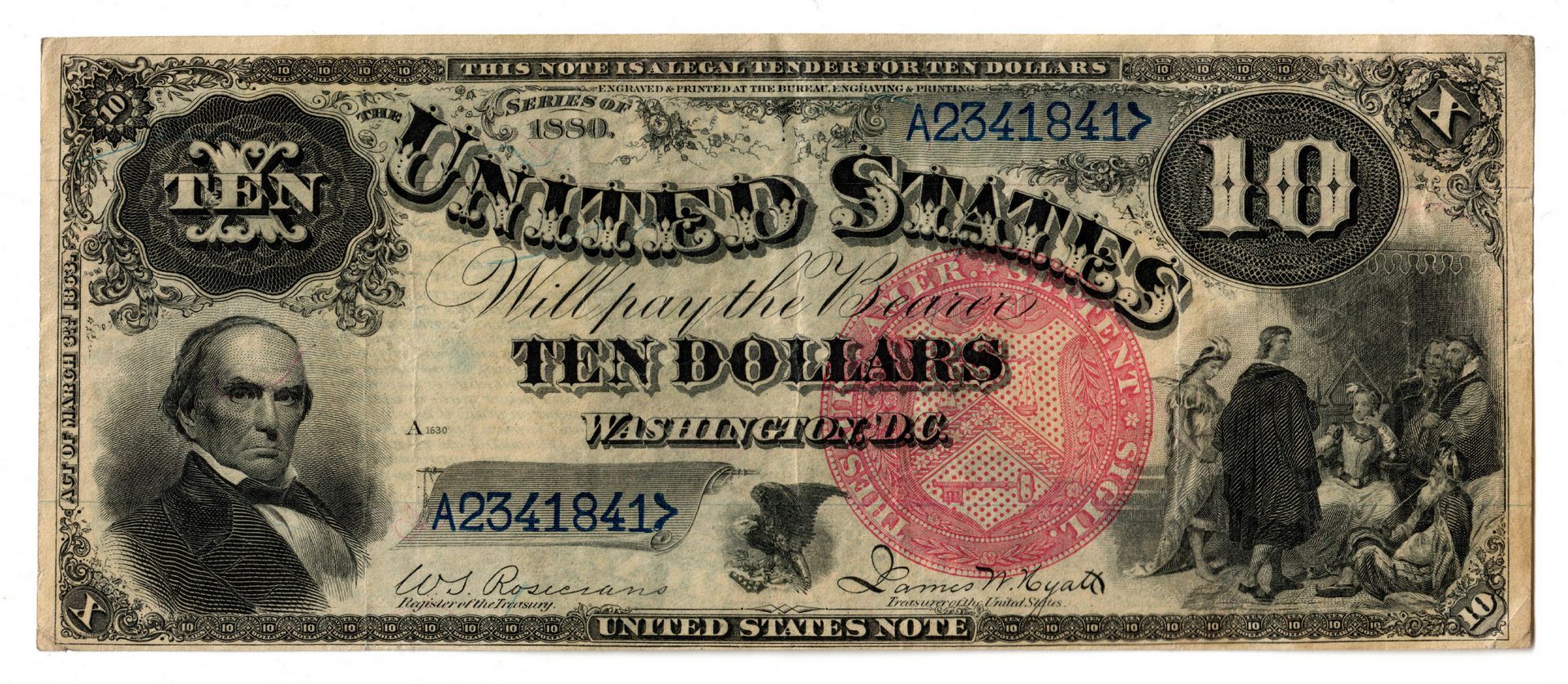 Lot 22: 1880 U.S. $10 "Jackass" Legal Tender Note