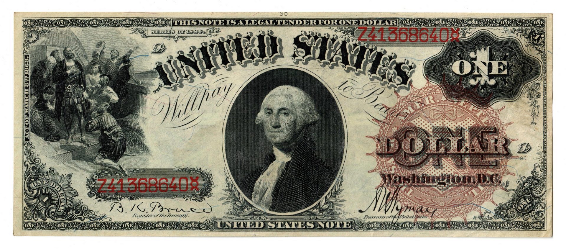 Lot 24: 1880 U.S. $1 "Sawhorse" Legal Tender Note