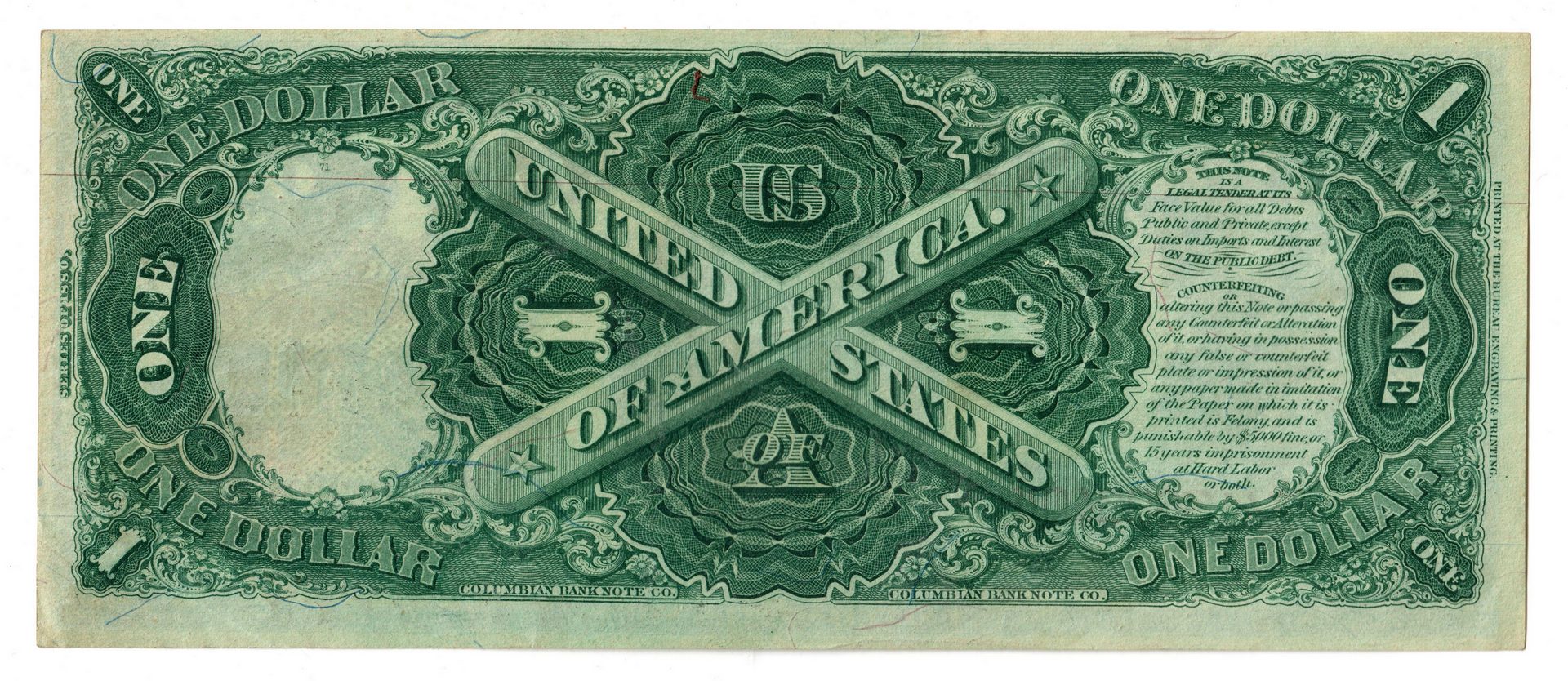 Lot 24: 1880 U.S. $1 "Sawhorse" Legal Tender Note