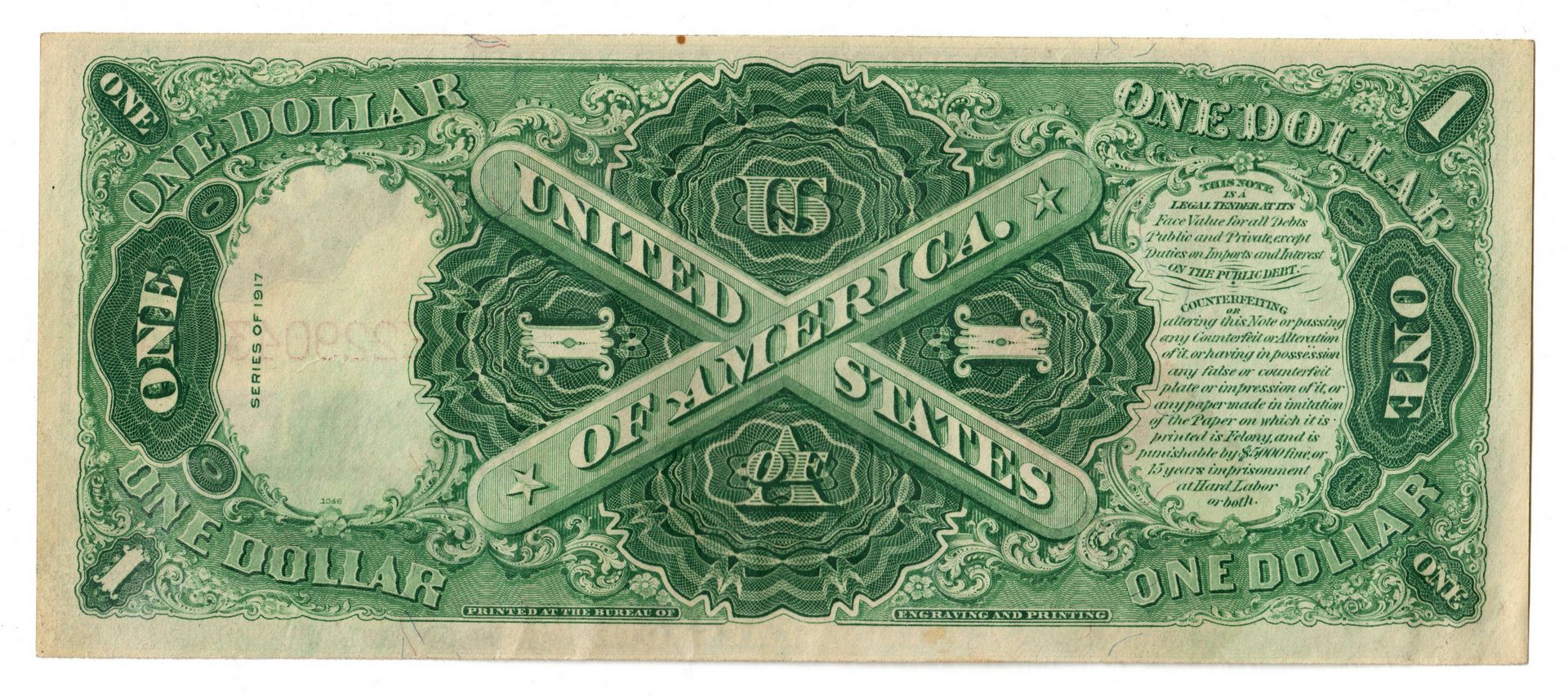 Lot 25: 1917 U.S. $1 "Sawhorse" Legal Tender Note