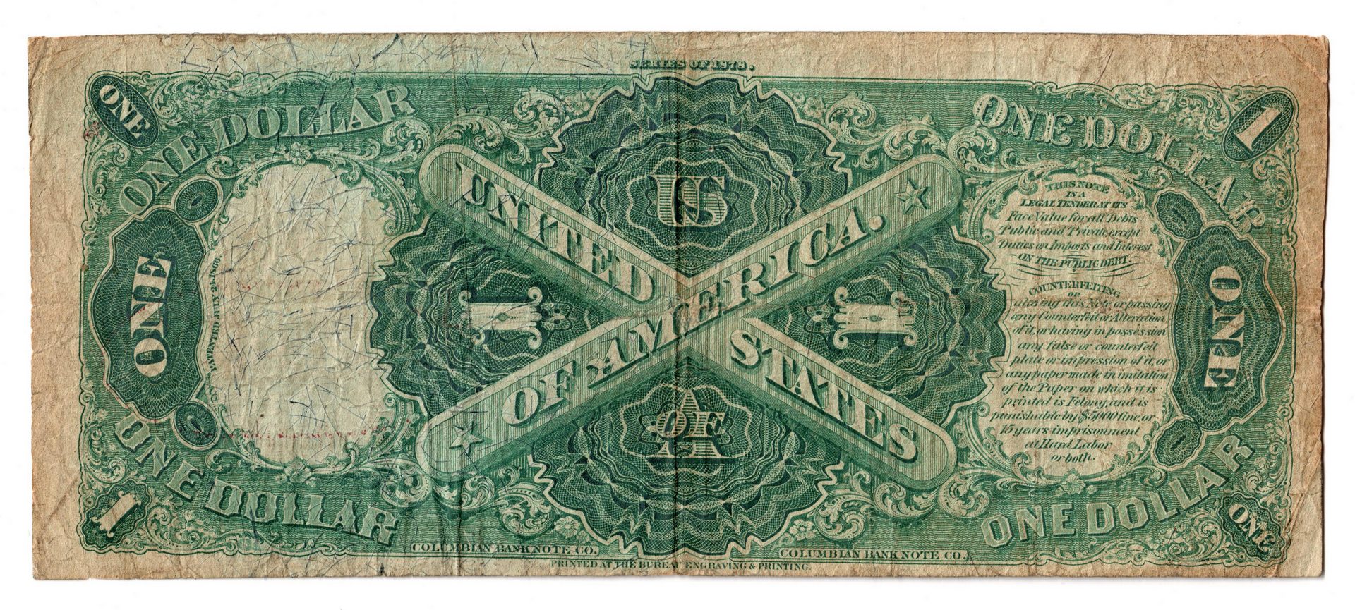 Lot 30: 1878 U.S. $1 "Sawhorse" Legal Tender Note
