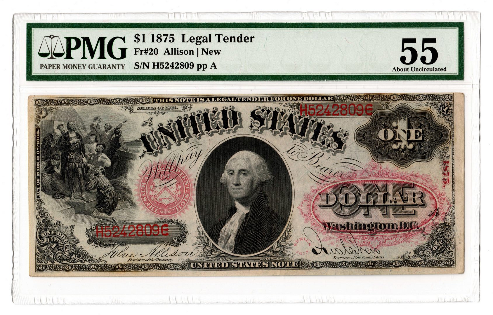 Lot 38: 1875 U.S. $1 "Sawhorse" Legal Tender Note