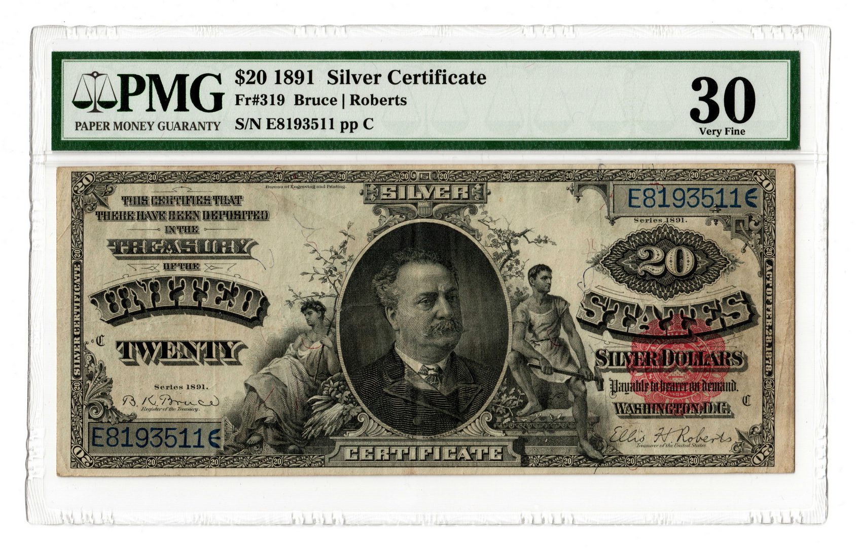 Lot 41: 1891 U.S. $20 "Manning" Red Seal Silver Certificat