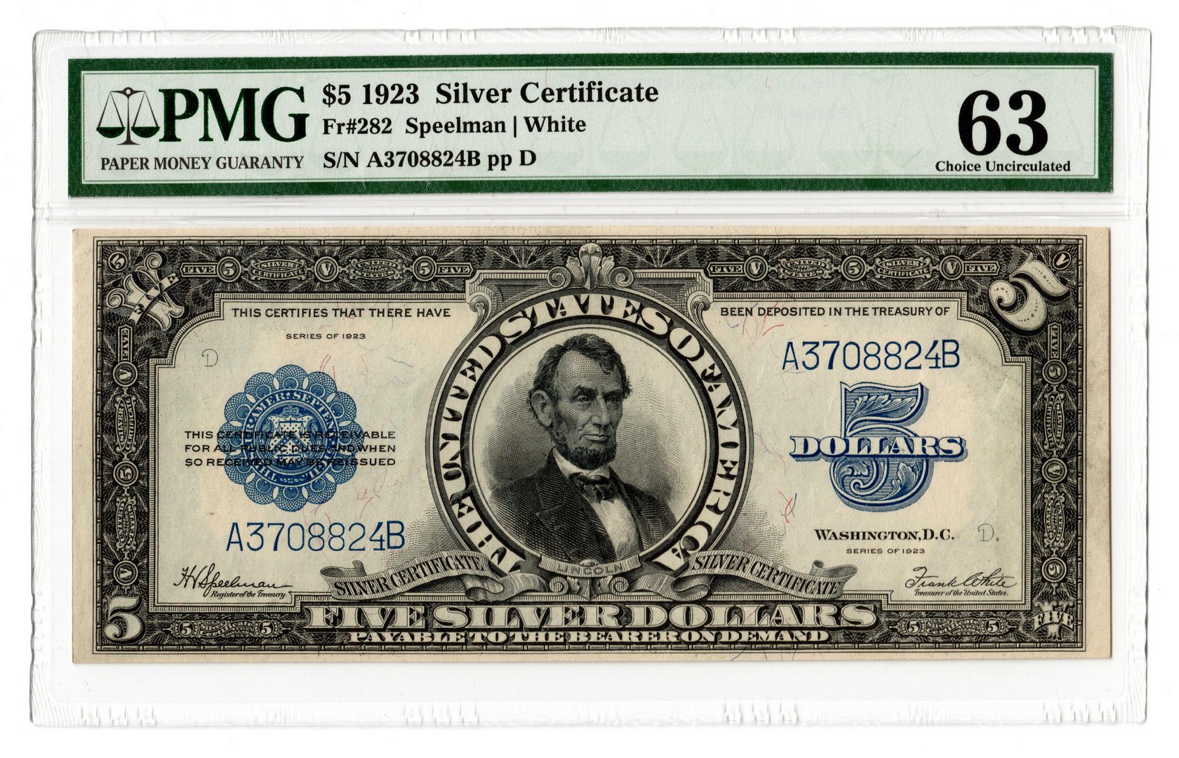 Lot 44: 1923 U.S. $5 "Porthole" Silver Certificate