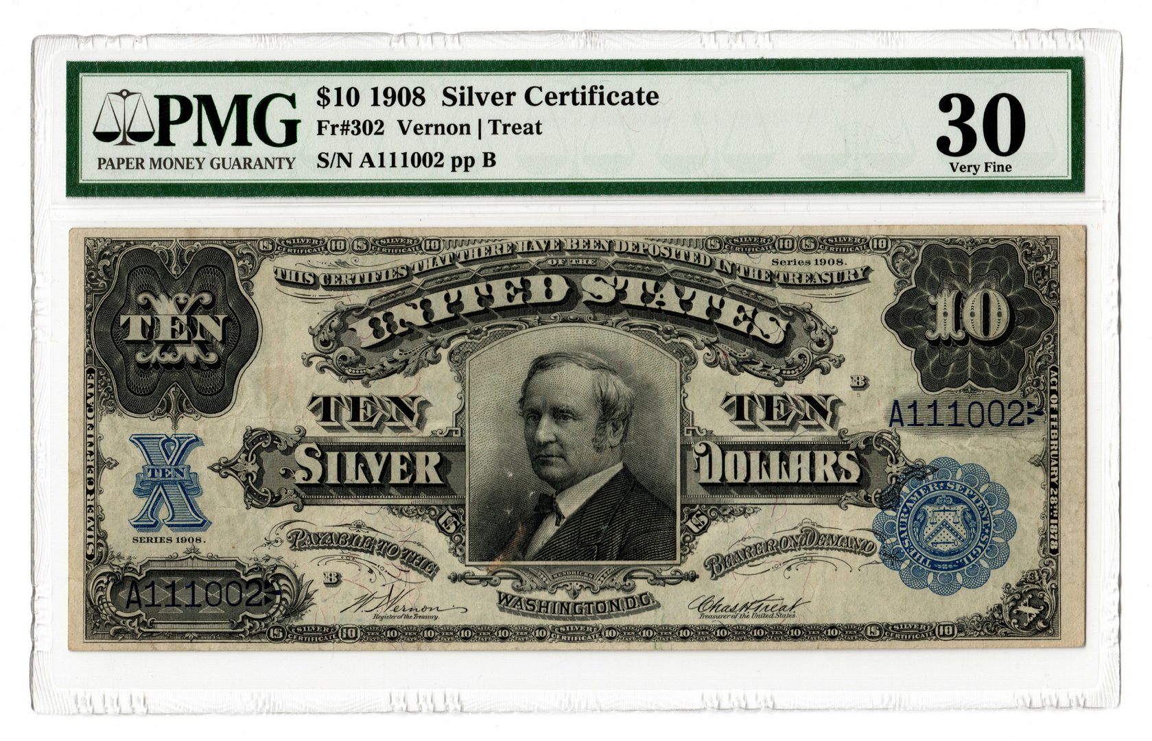 Lot 45: 1908 U.S. $10 "Tombstone" Silver Certificate