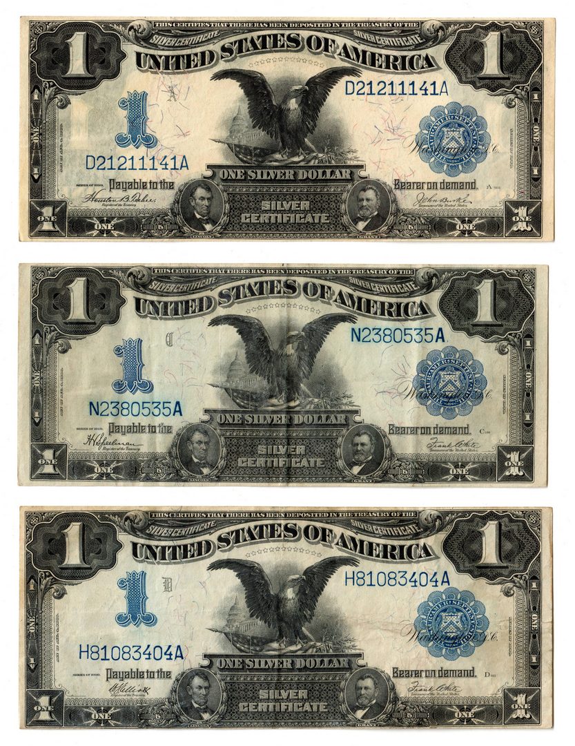 Lot 46: 3 1899 U.S. $1 "Black Eagle" Silver Certificates