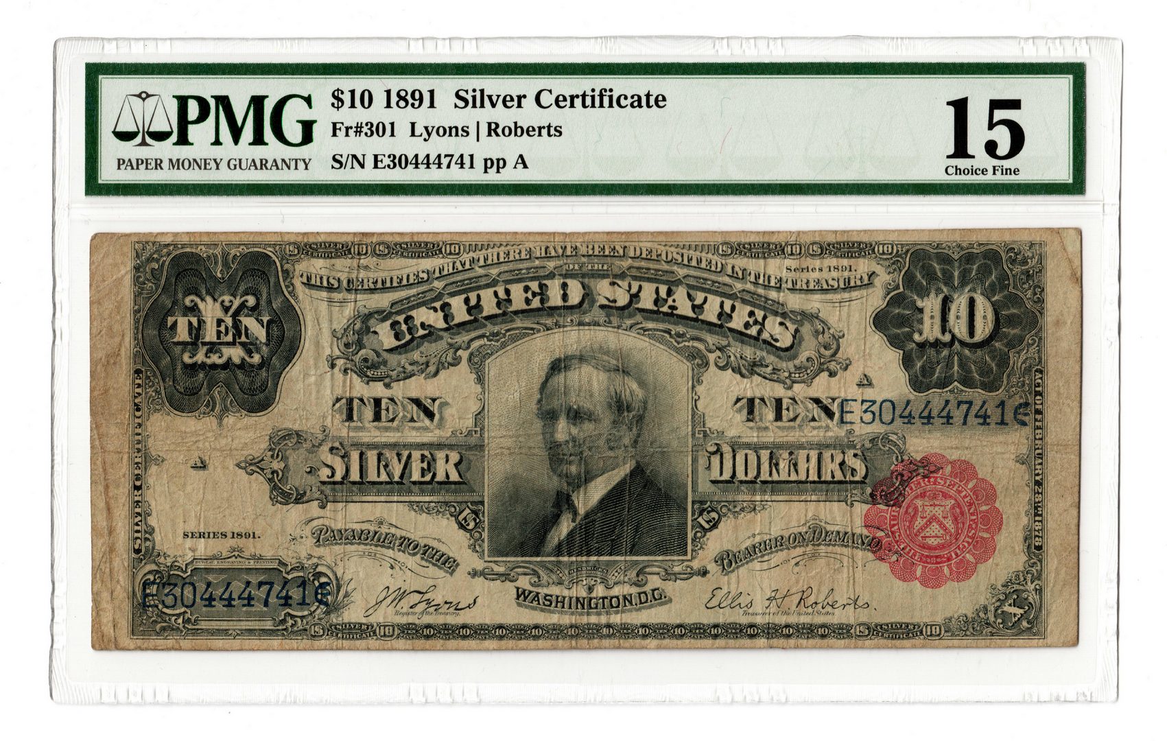 Lot 49: 1891 U.S. $10 "Tombstone" Silver Certificate