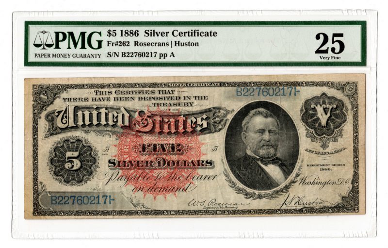 Lot 51: 1886 U.S. $5 "Morgan Back Five" Silver Certificate