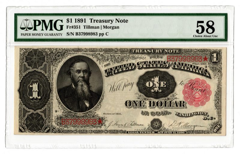 Lot 52: 1891 U.S. $1 "Stanton" Treasury Note, Star