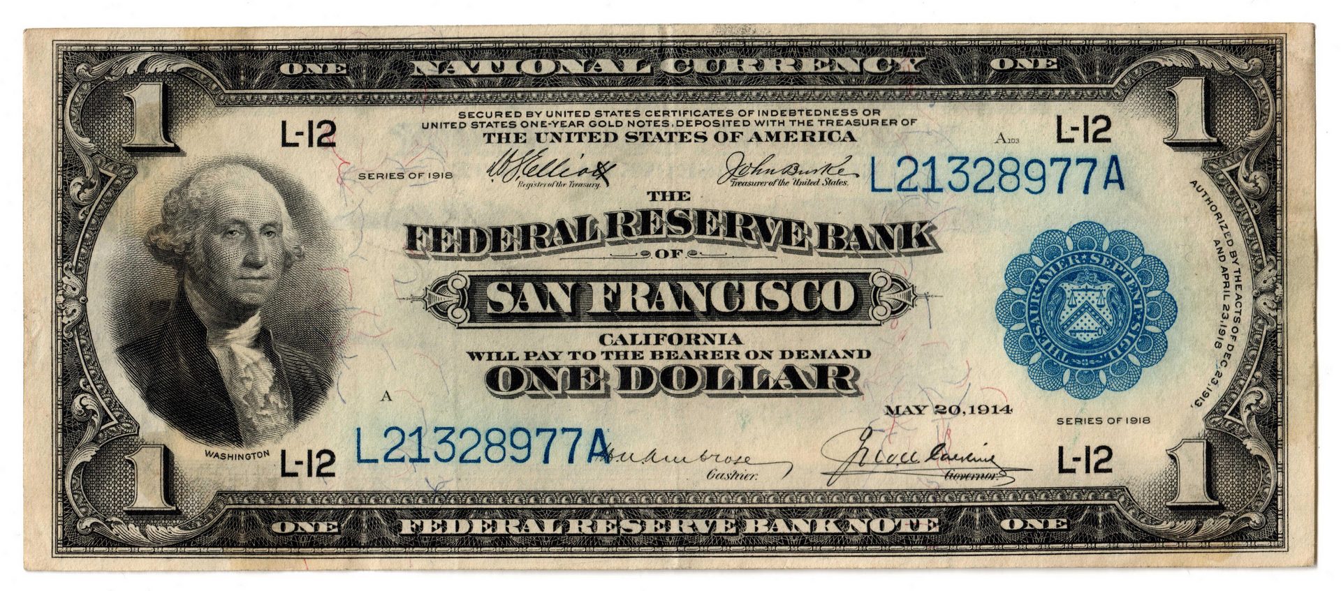 Lot 55: 1918 $1 "Flying Eagle" Notes, CA & TX Pair