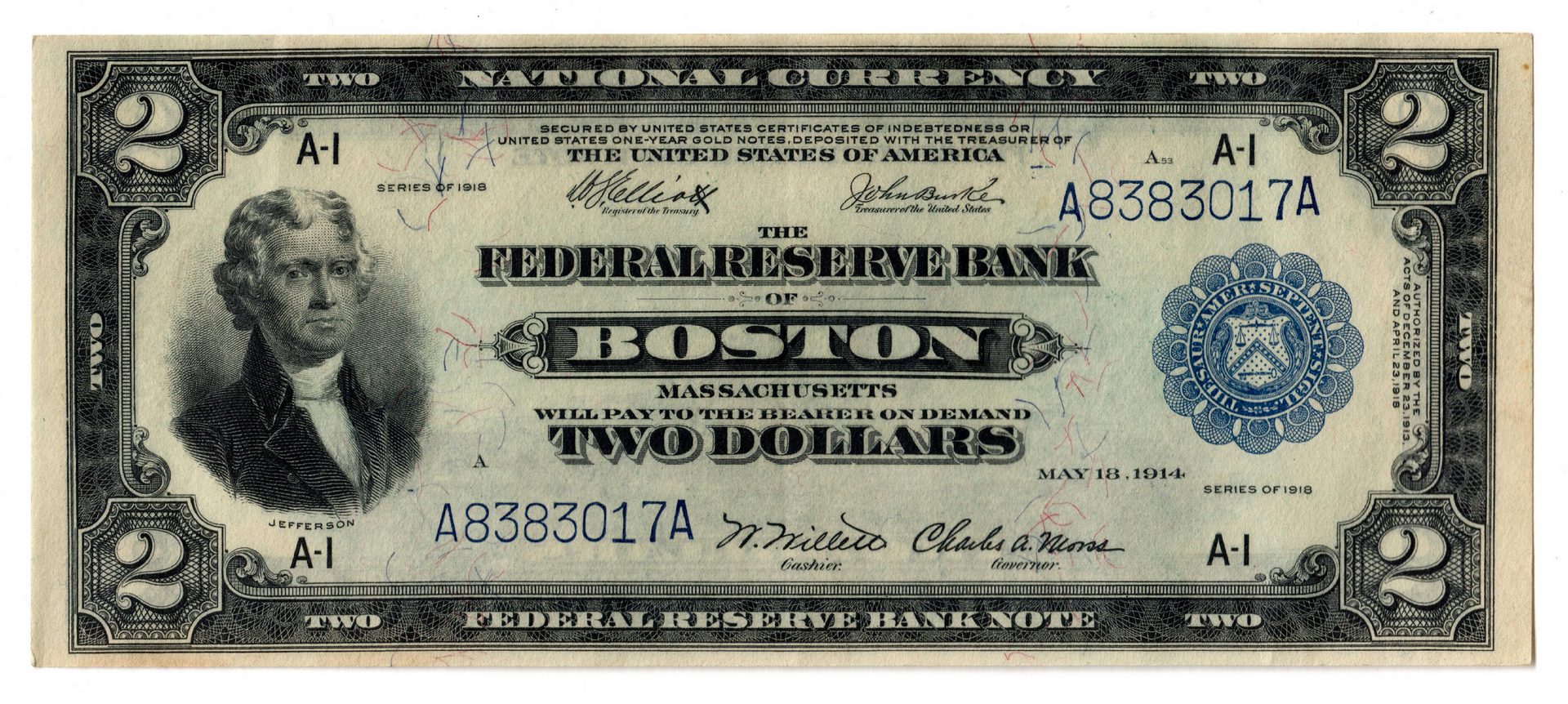 Lot 56: 1918 Federal Reserve Banknote $1 and $2 Pair
