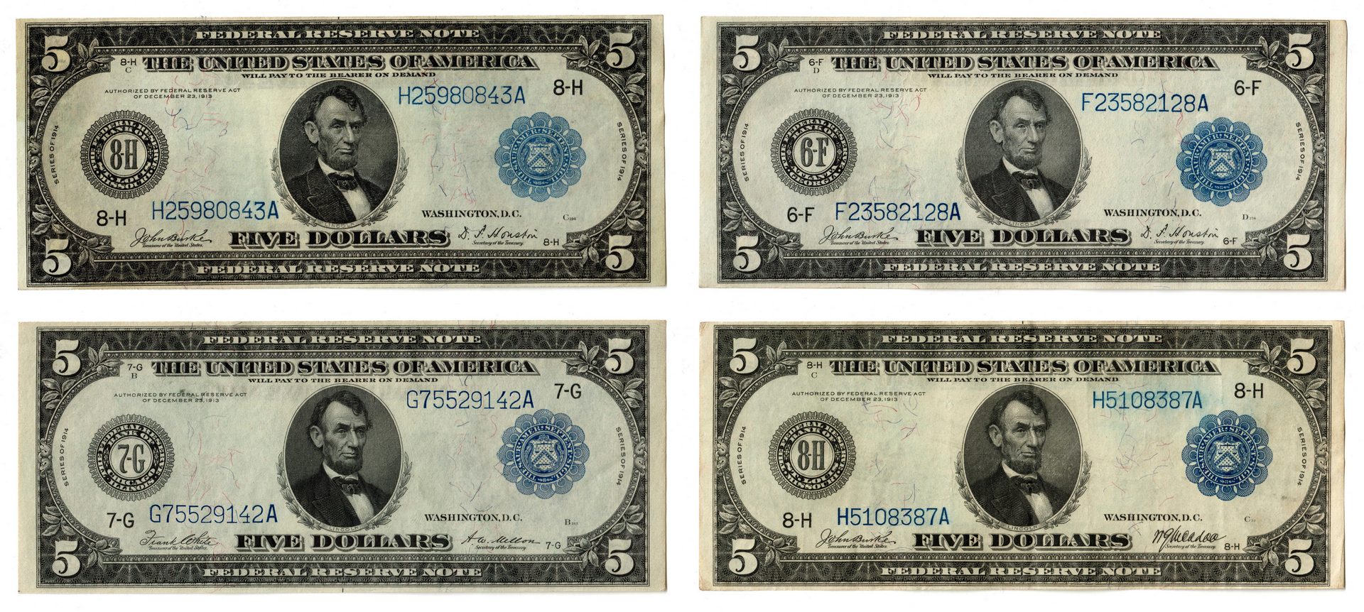 Lot 58: Four U.S. $5 Blue Seal Federal Reserve Notes