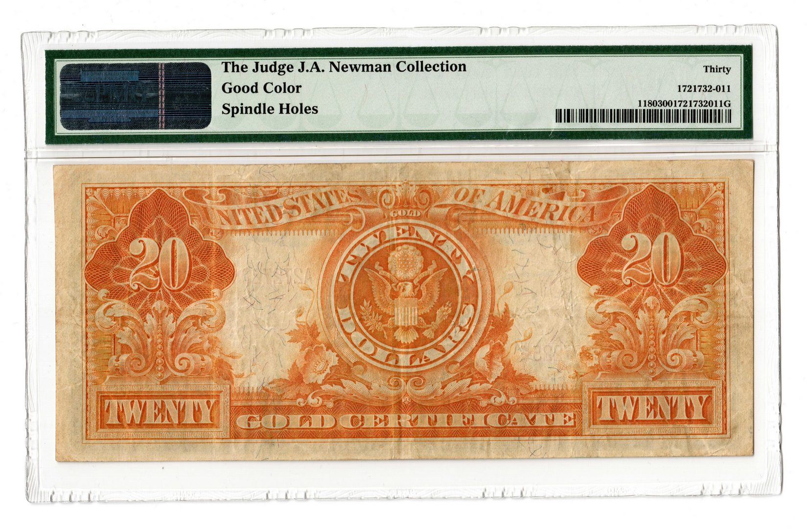 Lot 61: 1905 U.S. $20 "Technicolor" Gold Certificate