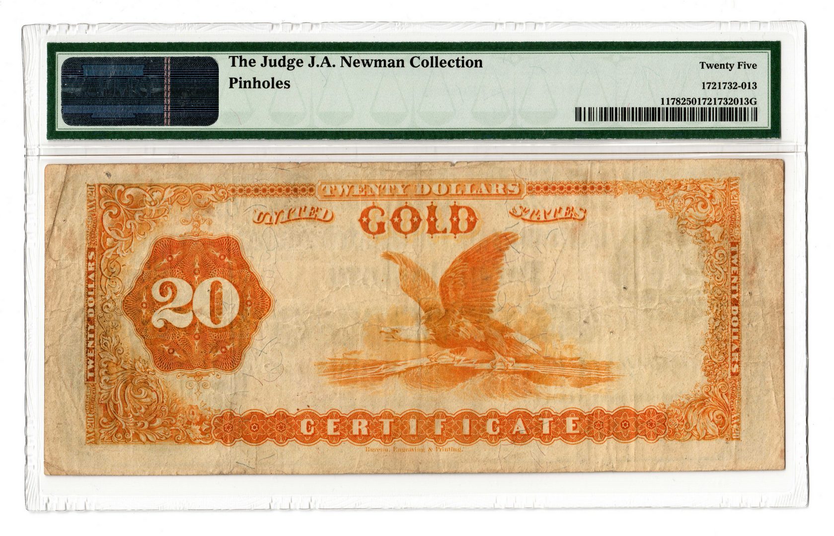 Lot 62: 1882 U.S. $20 Gold Certificate
