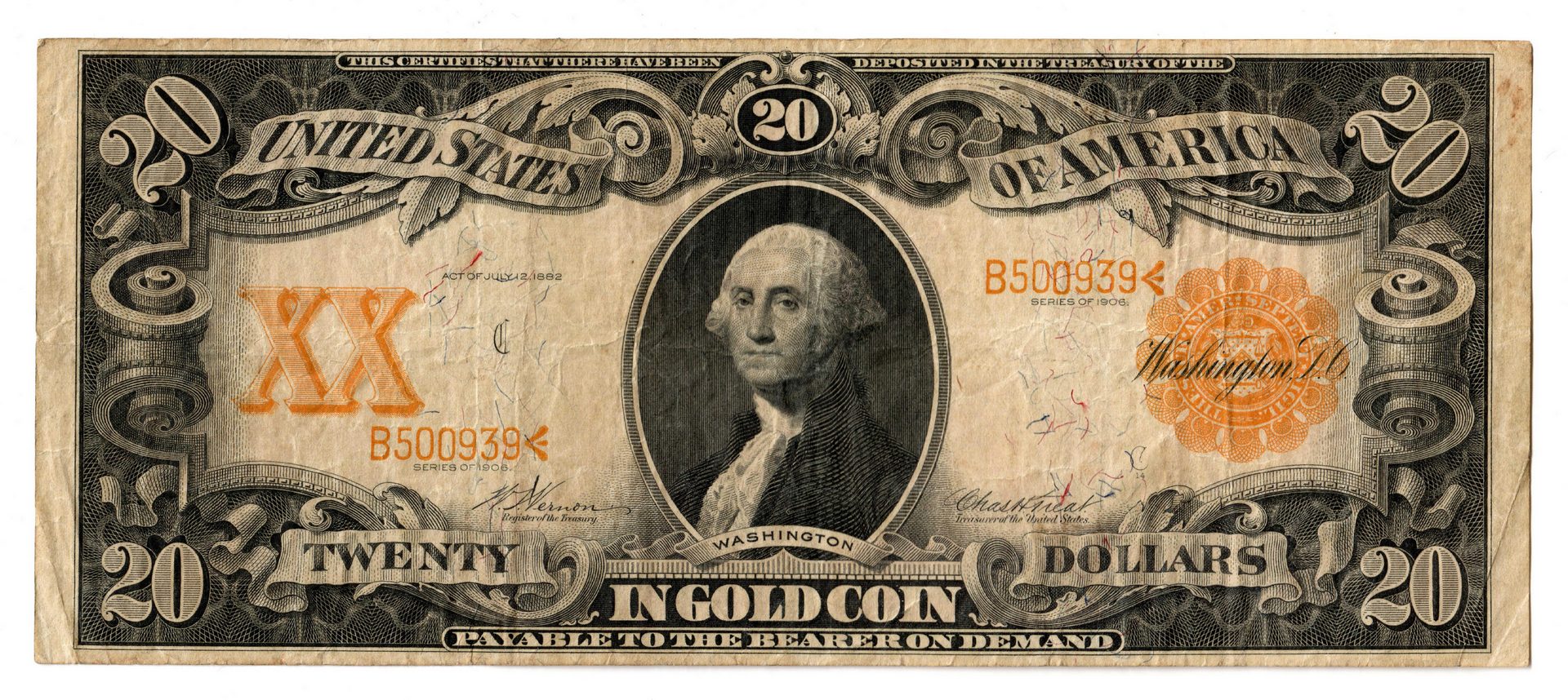 Lot 63: 1906 $20 & 1907 $10 Gold Certificates Pairing
