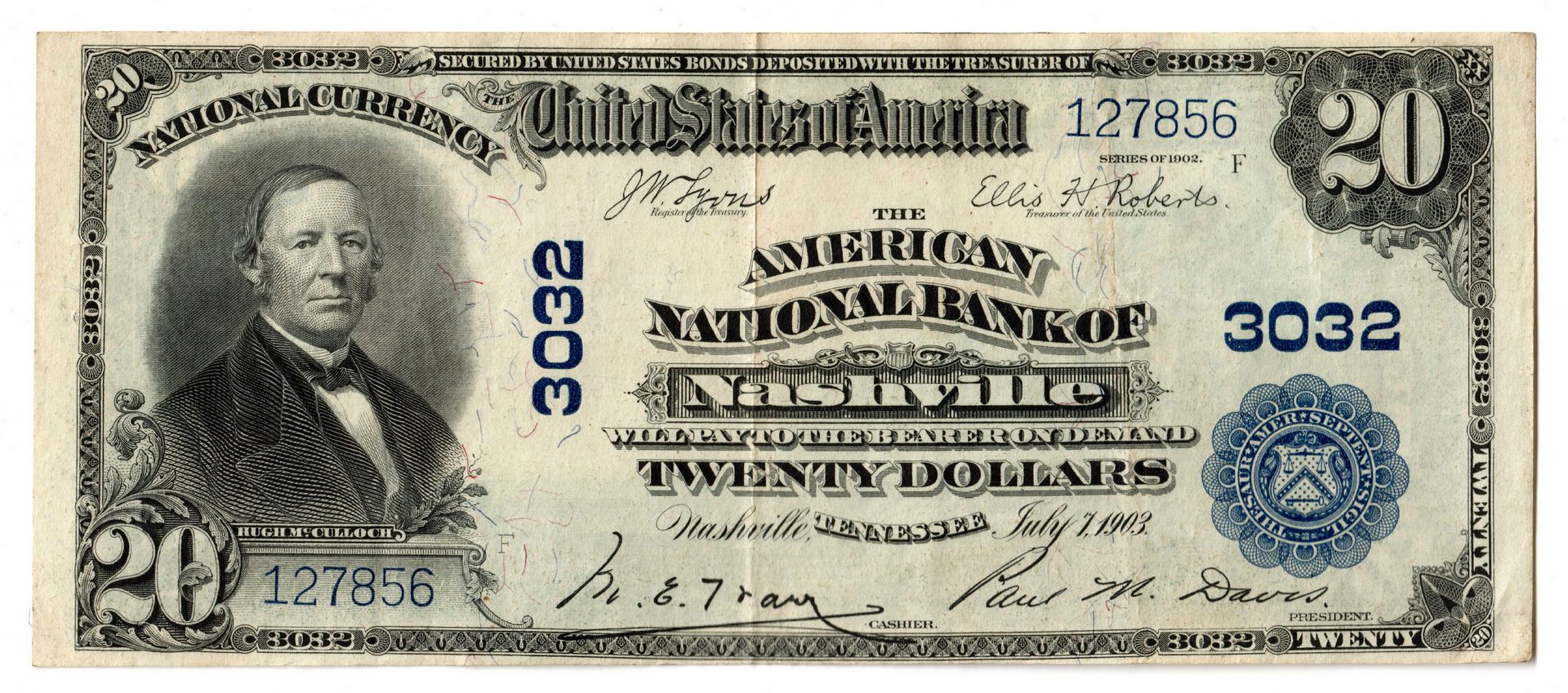 Lot 67: 1902 $20 American National Bank of Nashville Nati