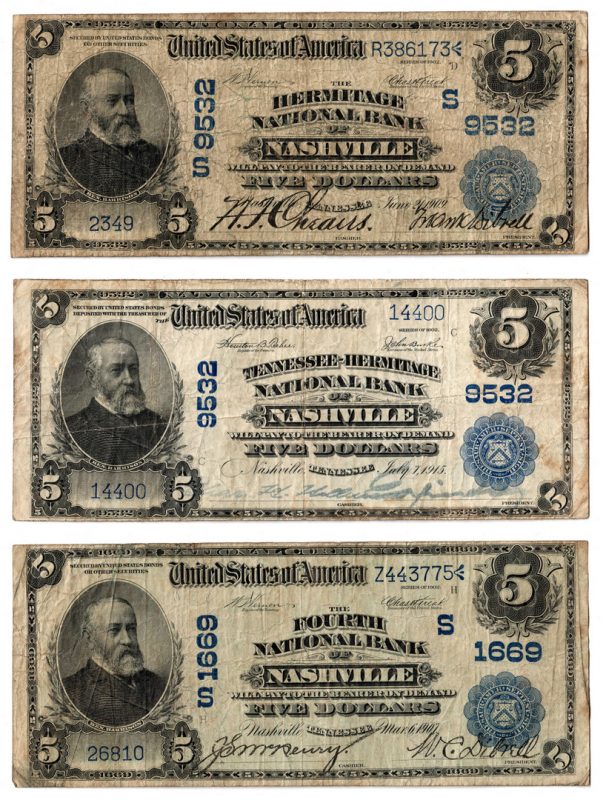 Lot 80: Three 1902 TN $5 Blue Seal National Currency Notes