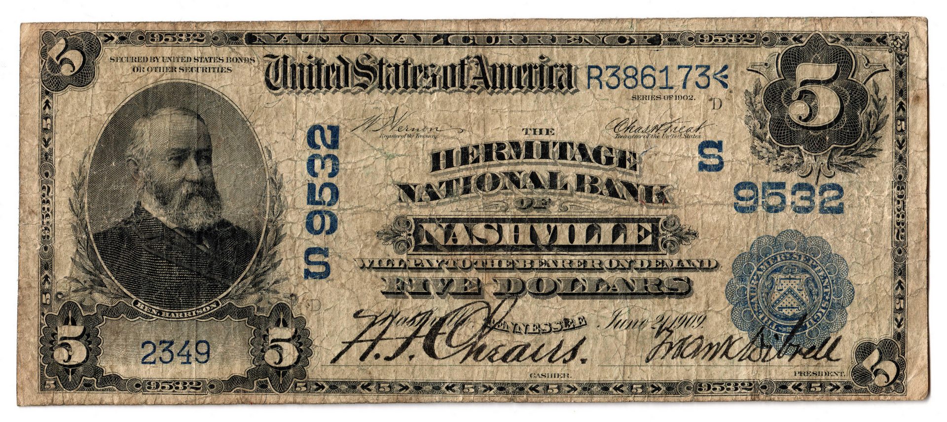 Lot 80: Three 1902 TN $5 Blue Seal National Currency Notes