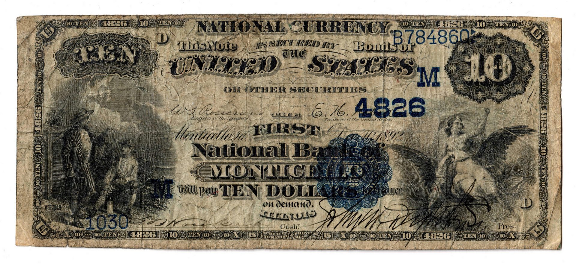 Lot 82: 1882 $10 First National Bank of Monticello Nationa