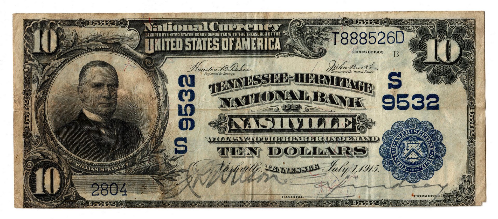 Lot 88: Two TN $10 Blue Seal National Currency Notes