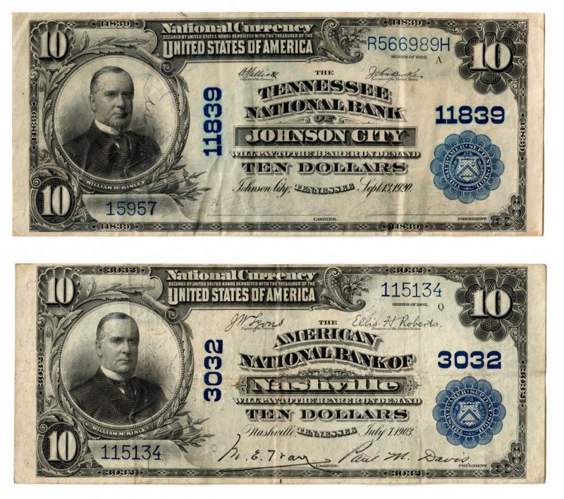 Lot 89: TN $10 Blue Seal National Currency Notes Pair