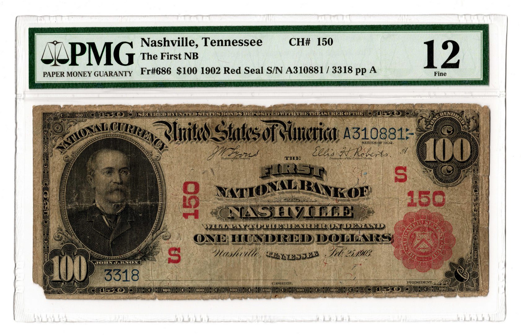 Lot 90: Rare 1902 $100 First National Bank of Nashville